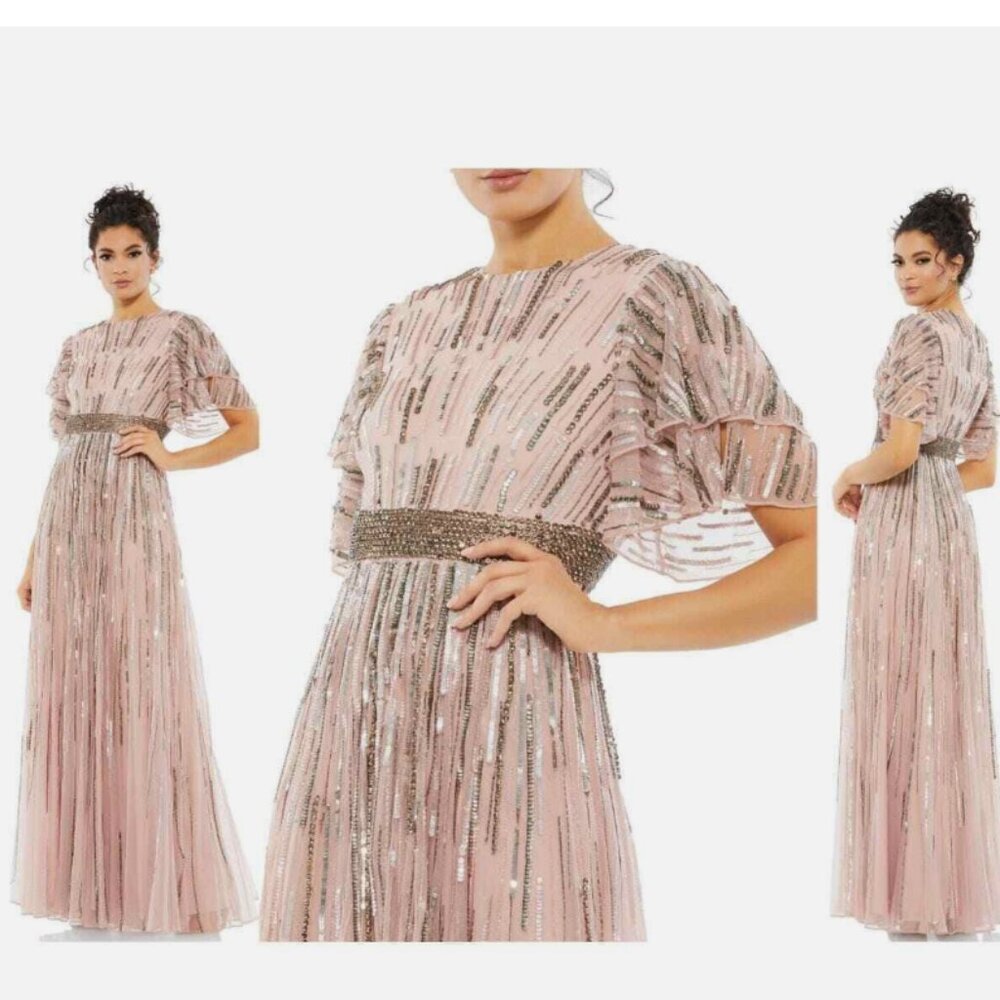 MAC DUGGAL 93582 EMBELLISHED FULL LENGTH LAYERED VINTAGE ROSE GOWN sz 10